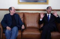 Silvio Rodriguez Cuban singer-songwriter in a private audience with Guatemalan President.